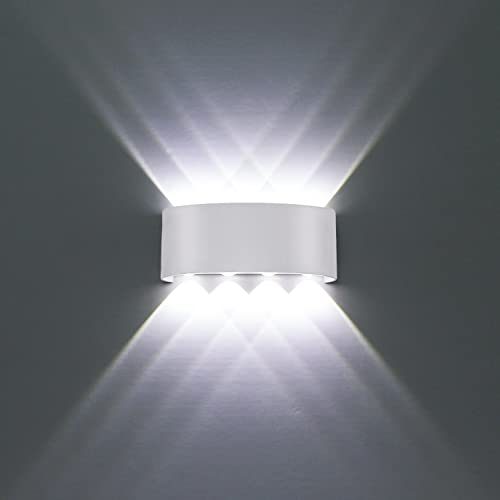 Wandleuchte Innen Modern Weiß 8W LED Wandlampe Aluminium IP65 Wasserdichte Up und Down Wandleuchten Spot Light Kalt Weiß 6000K für Badezimmer, Wohnzimmer, Schlafzimmer, Flur