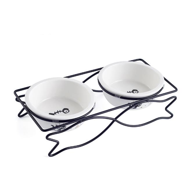 Keramik-Pet Bowl für Essen und Wasser Bowls Pet Feeders Double Bowls Set Fisch Form Metal Stand