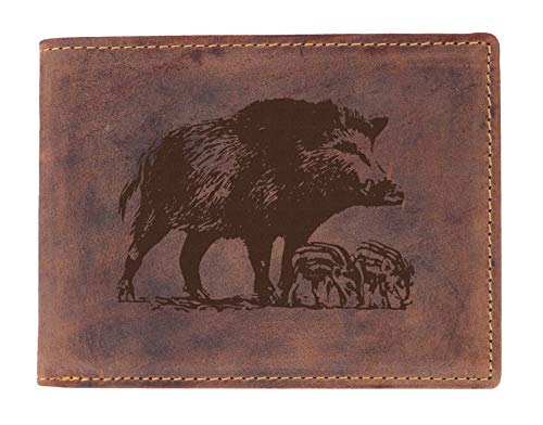 Greenbury Vintage Geldbeutel mit Wildschwein Motiv I Geldbörse mit Wildsau Motiv I Herren-Brieftasche I Die Geschenkidee für Jäger