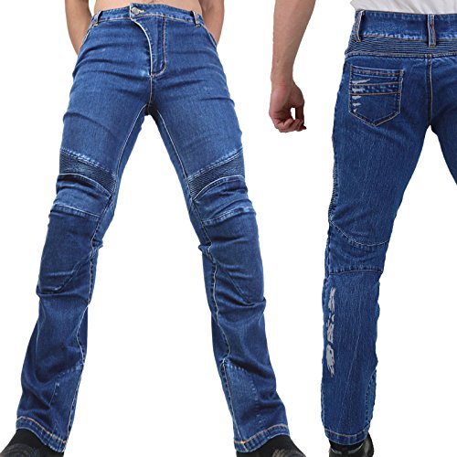 Motorradhose Jeans -Ranger- Leicht Dünn Herren Sommer Textil Jeanshose Slim Fit Motorrad Textilhose Männer Eng Stretch - blau - M