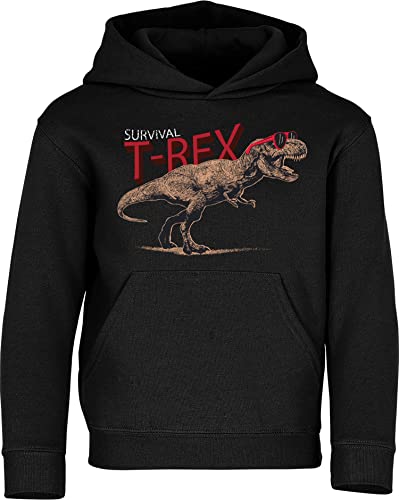 Baddery Kinder Pullover : Survival T-Rex Dino - Dinosaurier Kapuzenpullover für Jungen (Schwarz 152)