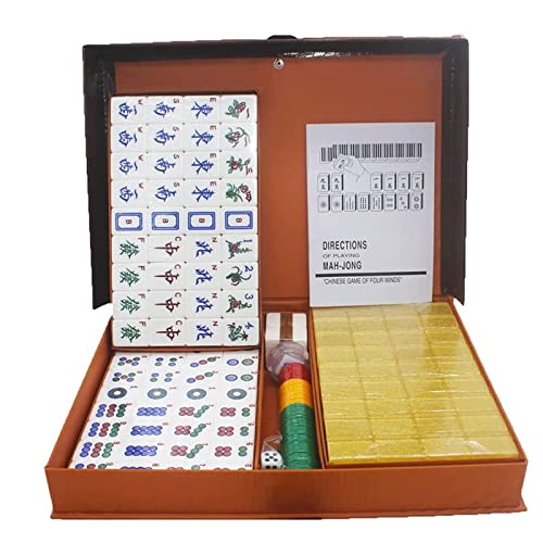 ppARK Mahjong Mahjong-Sets, chinesisches Mahjong-Spielset mit Tragetasche, 144 Spielsteinen, 3 Würfeln und 1 Windanzeiger für Familienunterhaltung auf Reisen Mahjong Spiel