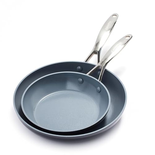 GreenPan Valencia Pro Bratpfanne/Pfannen-Set, harteloxiert, Induktionsgeeignet, gesund, Keramik, antihaftbeschichtet, 20,3 cm und 25,4 cm, Grau