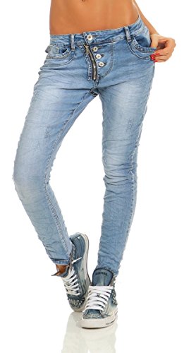 Fashion4Young 11105 Damen Jeans Hose Boyfriend Baggy Haremsjeans Slim-fit Röhre Damenjeans Pants (blau, S-36)