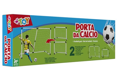 Mini-Fußballtor verstellbar – 2 Größen in 1 – umwandelbar von 74 cm bis 145 cm Breite – Ball und Pumpe enthalten – Globus Toys – WToy 41213