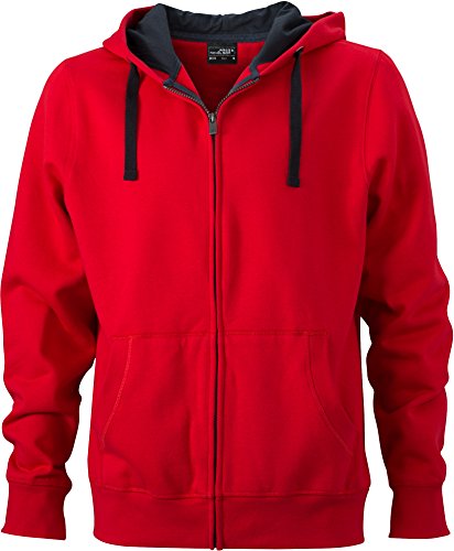 JN595 Men´s Hooded Jacke Sweatjacke Kapuze Sweatshirt, Farbe:Red-Carbon;Herrengrößen:XXL