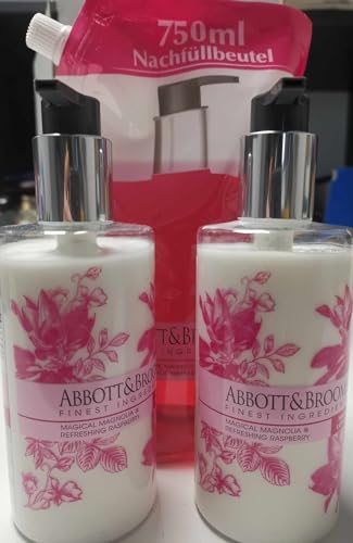 Abbott & Broome Handwash 750 ml Nachfüllpack + 2 x 300 ml Handlotion (Spender) bezaubernde Magnolie