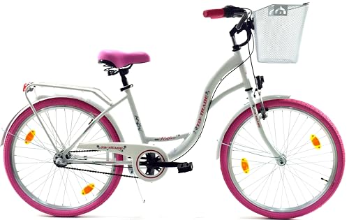 T&Y Trade 24 Zoll Kinder Mädchen City Fahrrad Mädchenfahrrad Bike Rad Nexus Nabenschaltung STVO Beleuchtung Reflex Weiß mit Pink 3 Gang