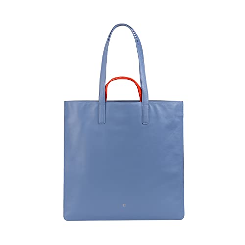 DUDU Große weiche Damentasche, farbige Leder Tote Einkaufstasche, doppelte Griffe, Elegante Umhängetasche, geräumige Handtasche Pastellblau