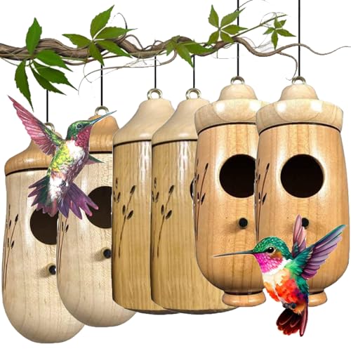 Shirem Wooden Hummingbird House, Wooden Hummingbird Houses for Outside, Hummingbird Houses for Outside for Nesting, Humming Bird House Shirem Feeder (6PCS)