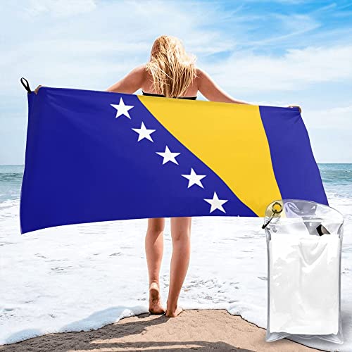 AOOEDM Mikrofaser-Strandtuch mit bosnischer Flagge, schnell trocknend, übergroße Handtücher, Decke für Reisen, Pool, Camping