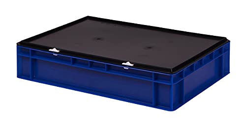 Stabile Profi Aufbewahrungsbox Stapelbox Eurobox Stapelkiste mit Deckel, Kunststoffkiste lieferbar in 5 Farben und 21 Größen für Industrie, Gewerbe, Haushalt (blau, 60x40x13 cm)