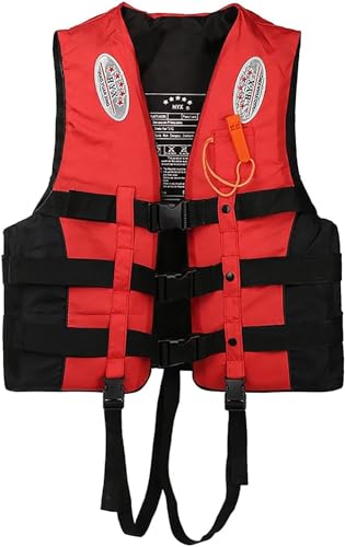 GYCF Auftriebsweste Neopren Rettungsweste,Atmungsaktiv Schwimmweste Schwimmhilfe mit Verstellbarem Sicherheits-Schrittgurt für Wassersport Kanu Wakeboard,Rot,XL