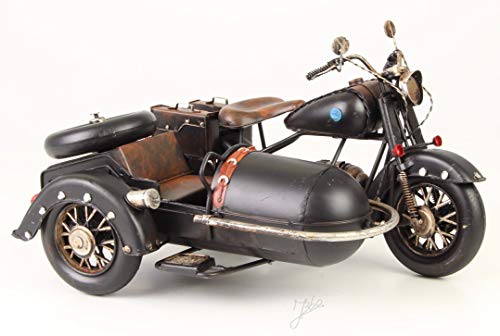 Clever-Deko Nostalgie Modell Motorrad mit Beiwagen Motorradgespann Seitenwagen Beiwagenmaschine Blechauto Oldtimer Antik Retro