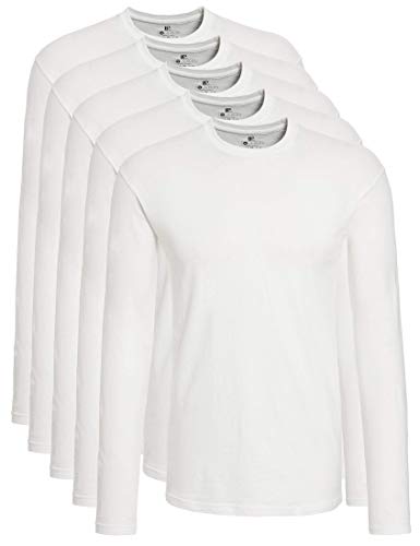 Lower East Herren Langarm-Shirt mit Rundhalsausschnitt aus 100% Baumwolle, Weiß (5er Pack), 2XL