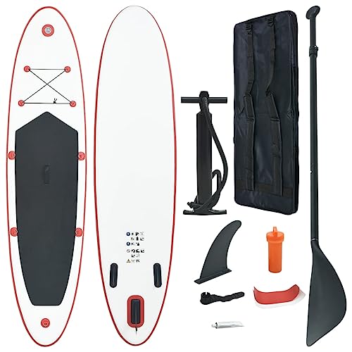 Bootfahren & Wassersport Stand Up Paddle Board Set SUP Surfboard aufblasbar rot und weiß Sportartikel