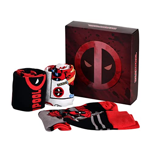 Elbenwald Deadpool Socken 3er Set Verschiedene Motive in Geschenkbox - 35-41