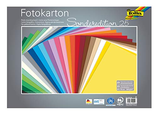 folia 61/25 99 Fotokarton Mix 50 x 70 cm, 300 g/qm, Bogen Sortiert in 25 Farben-ideale Grundlage für zahlreiche Bastelideen