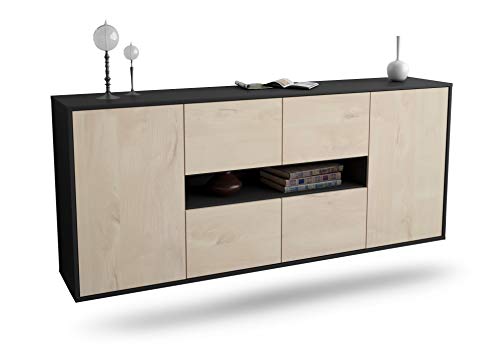 Dekati Sideboard Stamford hängend (180x77x35cm) Korpus anthrazit matt - Front Holz-Design Zeder - Push to Open