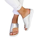 PTKG Sandalen Damen Sommer Women's Toe Separator Orthopädische Hausschuhe Summer Wedge Platform Flip Flops Shoes Outdoor Strand,Silber,36 EU