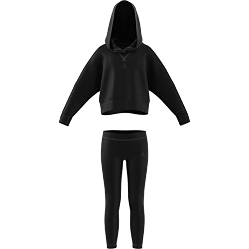 adidas Girls Tracksuit Lg Hood Fl Ts, Top:Black/Bliss Pink Bottom:Black, HN3476, 110