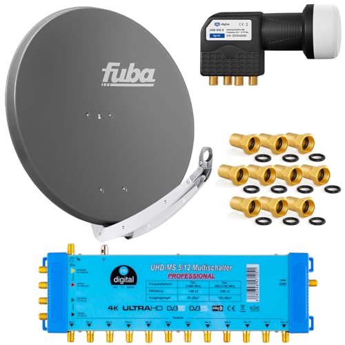 FUBA 12 TEILNEHMER DIGITAL SAT ANLAGE DAA850A + Opticum LNB 0,1dB Full HDTV 4K + PMSE Multischalter 5/12 + 35 Vergoldete F-Stecker Gratis dazu