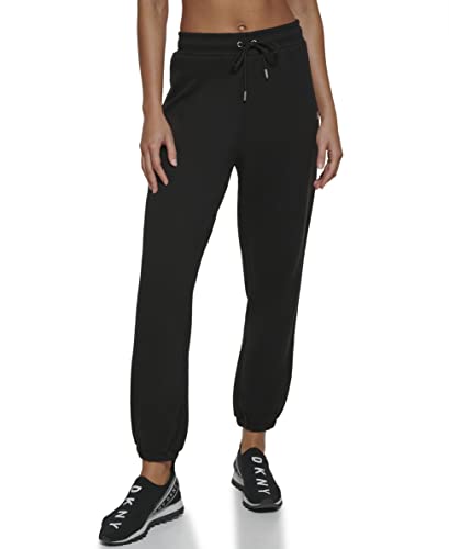 DKNY Sport Women's Metallic Logo Jogger Sweatpants, Black Silver, Extra Small