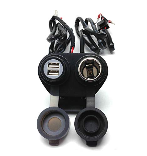 Cliff-Top® 12-24V Fused Motorrad Lenker USB Stromversorgung (Dual USB Ladegerät + Magnetschalter Cap + Zigarette Buchse)