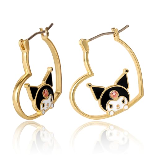 Sanrio Kuromi Earrings, Gold Tone Flash-Plated Hello Kitty Jewelry for Women Official License, Hello Kitty and Friends