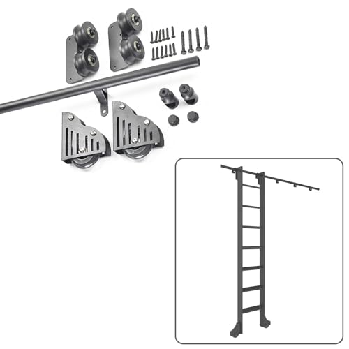 Mobile Leiterschiene mit rundem Rohr, Schiebetür-Set mit Bodenrollen, Rollleiter-Hardware, Bibliotheks-Schiebeleiter, Hardware-Kit (Größe: 100 cm Schienen-Kit)