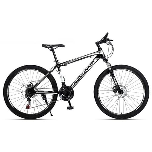 21-Gang-Mountainbike for Herren und Damen, Erwachsenenfahrrad, 700C-Räder, Rahmen aus Kohlenstoffstahl, 21-Gang-Vordergabel mit variabler Stoßdämpfung ( Color : Black white , Size : 26-IN_SPOKED HUB )
