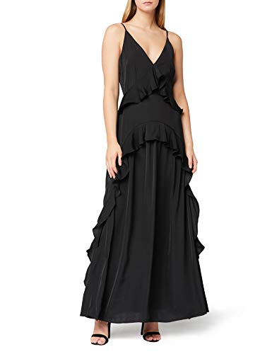 TRUTH & FABLE Ruffle Cami Maxi Dress Partykleid, Schwarz (Black), 34 (Herstellergröße: X-Small)
