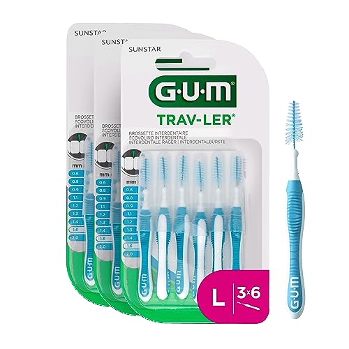 GUM TRAV-LER Interdentalbürsten | Zur gründlichen Reinigung aller Zahnzwischenräume | Biegbarer Hals | Zahnreinigung und Plaqueentfernung | 3 x 6 Stück (ISO Größe 5, 1.6mm)