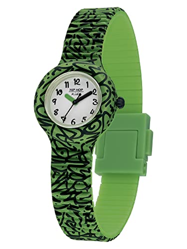 Hip Hop Damen-Armbanduhr KIDS Fun Zifferblatt Einfarbig weiß Uhrwerk nur Zeitanzeige - 3H Quarz und Armband grün HWU1110