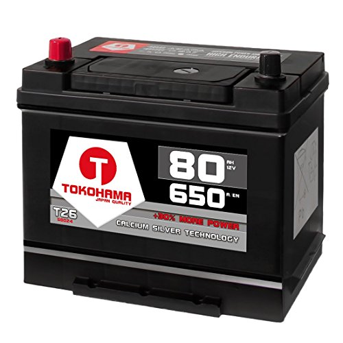 Tokohama Autobatterie 80Ah 12V 650A/EN Asia Japan Starter Batterie Plus Pol Links ersetzt 70Ah 75Ah