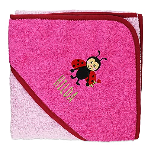 Wolimbo Kapuzenhandtuch personalisiert mit Namen und Motiv - altrosa-pink - 140x140 cm - für Baby und Kinder