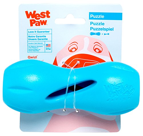West Paw Zogoflex Qwizl Interaktives Leckerli-Spender, Hundespielzeug, Leckerli-Spielzeug für Hunde, Aqua Blue, Small, 200 ml (1er Pack)