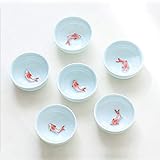 GJHBFUK Tassen Set Teetasse Fisch Teacup Set Chinese Kung Fu Tee-Set Ceramic Cup Geprägte kleine Fische Teetasse Porzellan Celadon Fisch chinesisches Geschenk-Set von 6 Tea Set (Color : Blue)