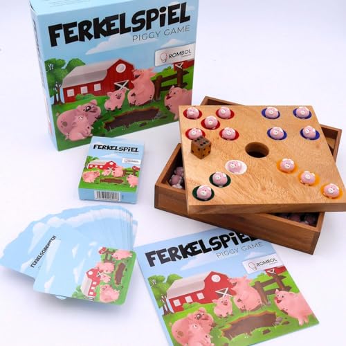 ROMBOL Ferkelspiel Premium - lustiges Würfelspiel für die ganze Familie inkl. Erweiterung für noch mehr Spielspaß