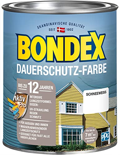 Bondex Dauerschutz Farbe Schneeweiß 0,75 L für 7 m² | Hervorragende Farbstabilität | Wetter- und UV-Schutz - bis zu 12 Jahre | Seidenglänzend | Dauerschutzfarbe | Holzfarbe