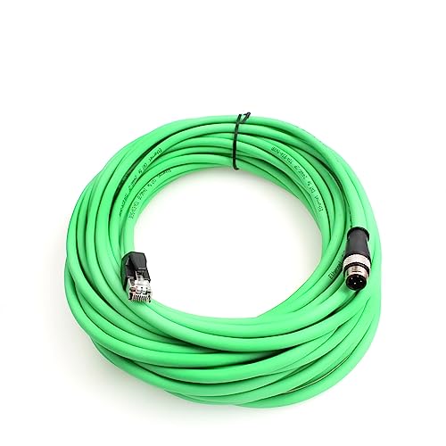 Eonvic M12 4-poliger Stecker auf RJ45 E4 Stecker High Flex Cat5e Industrial Ethernet Kabel Dynamic PUR (15 m, grün)