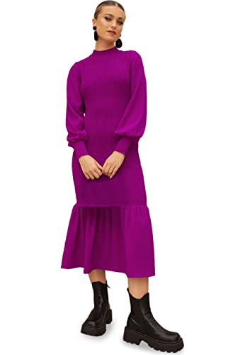 Chi Chi London Damen Langärmeliges Gerafftes Maxikleid in Pink Kleid für besondere Anlässe, Rose, 38