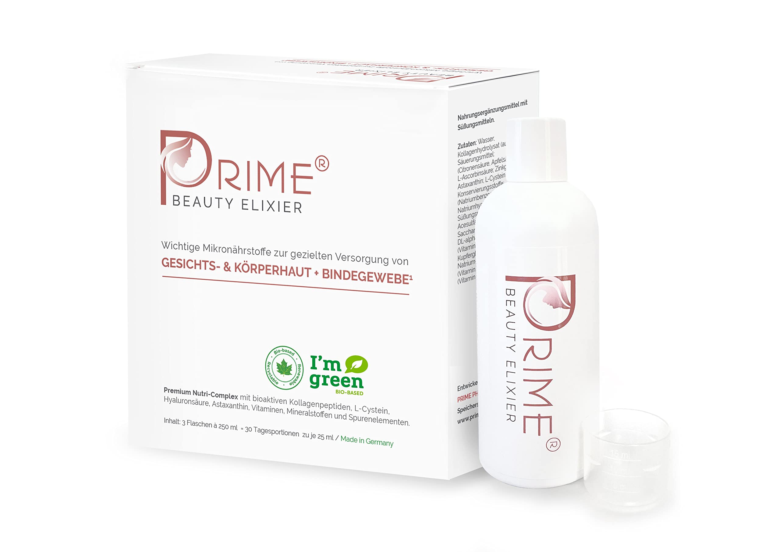 Prime® Beauty Elixier - Für natürliche Schönheit + Neubildung & Erhalt von Bindegewebe - Hochdosiert mit 5000mg Kollagenpeptiden - 30 Tagesportionen zu je 25 ml - Umweltfreundliche Verpackung