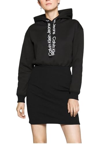 Calvin Klein Jeans Damen Sweatkleid Logo Tape mit Kapuze schwarz (15) S
