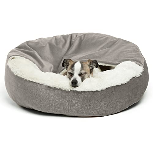 Best Friends by Sheri Cozy Cuddler Luxury Orthopedic Dog and Cat Bed with Hooded Blanket for Warmth and Security - Machine Washable, Water/Dirt Resistant Base - Standard Grey Ilan