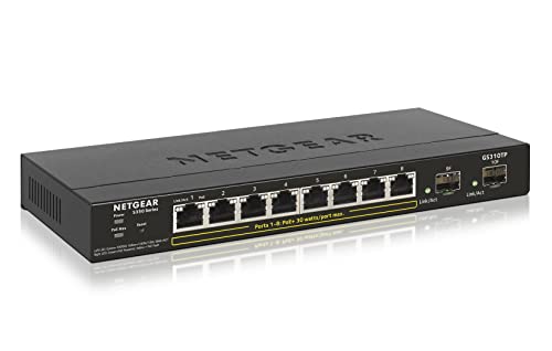 NETGEAR GS310TP 8-Port Gigabit Ethernet LAN PoE Switch Smart Managed Pro (mit 8x PoE+ 55W und 2x 1G-SFP, für Desktop, lüfterloses Gehäuse für leisen Betrieb)