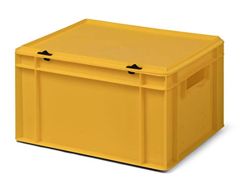 Design Aufbewahrungsbox mit Deckel | Stapelbox stapelbar | 5 Farben | 8 Größen (40x30x22 cm, gelb)