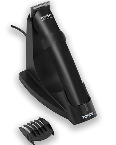 TONDEO Haarschneidemaschine ECO XS LITHIUM BLACK | Barttrimmer Herren inklusive Ladestation und Aufsteckkamm für 5 verschiedene Schnittlängen | Haarschneider für Bart und Konturen