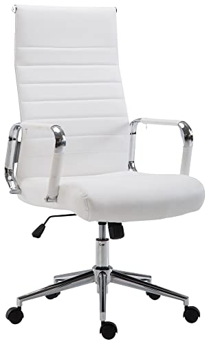 CLP Drehstuhl KOLUMBUS mit Kunstlederbezug I Chefsessel mit stufenloser Sitzhöhenverstellung I Bürosessel mit Laufrollen, Farbe:weiß