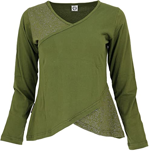 Guru-Shop Langarmshirt Boho-chic, Damen, Grün, Baumwolle, Size:S (36), Pullover, Longsleeves & Sweatshirts Alternative Bekleidung